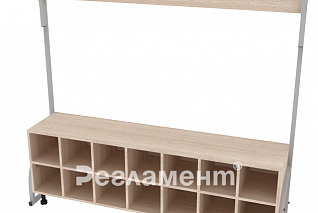 Вешалка напольная с тумбой односторонняя на 14 мест 1650х370х1600мм (ШхГхВ) (ЯСЕНЬ ШИМО СВЕТЛЫЙ)