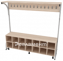 Вешалка напольная с тумбой односторонняя на 14 мест 1650х370х1600мм (ШхГхВ) (ЯСЕНЬ ШИМО СВЕТЛЫЙ)