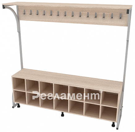Вешалка напольная с тумбой односторонняя на 14 мест 1650х370х1600мм (ШхГхВ) (ЯСЕНЬ ШИМО СВЕТЛЫЙ)