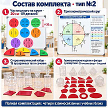 Модели для изучения геометрических фигур (части целого на круге, тригонометрический круг, стереометрический набор, наборы геометрических моделей и фигур с разверткой)