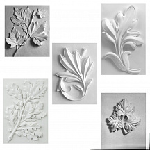 Комплект гипсовых моделей для натюрморта (цветок лотоса, ветка лавра, ветка яблони, нарцисс)