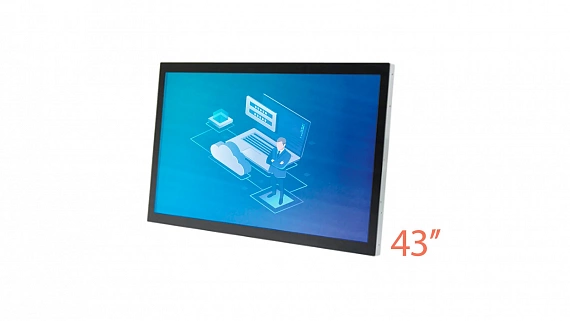 Монитор сенсорный встраиваемый AnTouch ANT-4310ip 43", PCAP (проекционно-ёмкостный), 1920х1080, 450 кд/м2, 10 касаний, DP, 2хHDMI, VGA, DVI, IP65, VESA, 2х10 Вт