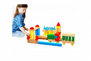 Конструктор деревянный "Строитель" - цветной (2 дер. ящ.) - 64 дет. Престиж