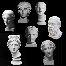 Комплект гипсовых моделей головы -7 шт (Голова Августа, Голова Венеры Милосской, Голова Гермеса, Голова Гаттамелата (Донателло), Голова Сократа, Голова Аполлона, Обрубовка по Гудону ЕК)