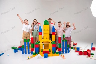 Напольный деревянный строительно-механический конструктор РЫЖИЙ ТИМ 418 деталей